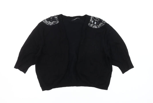 Dunnes Women's Black Beaded Open Front Cardigan M