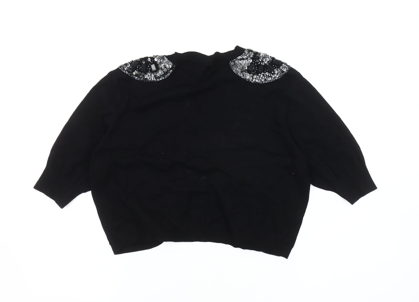 Dunnes Women's Black Beaded Open Front Cardigan M