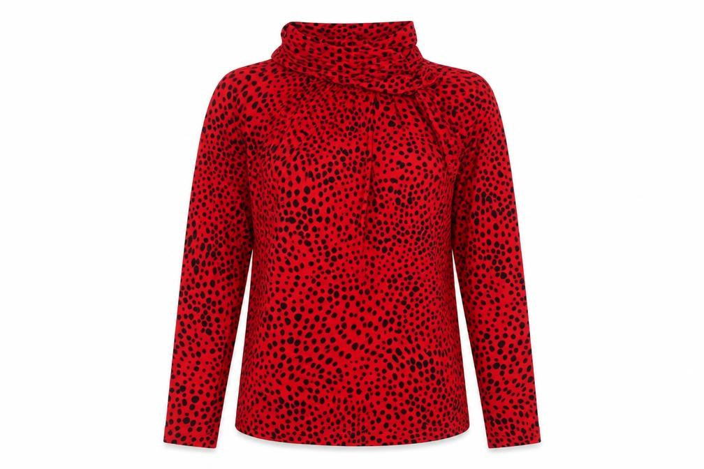 DKNY Women's Red Animal Print High Neck Top - M