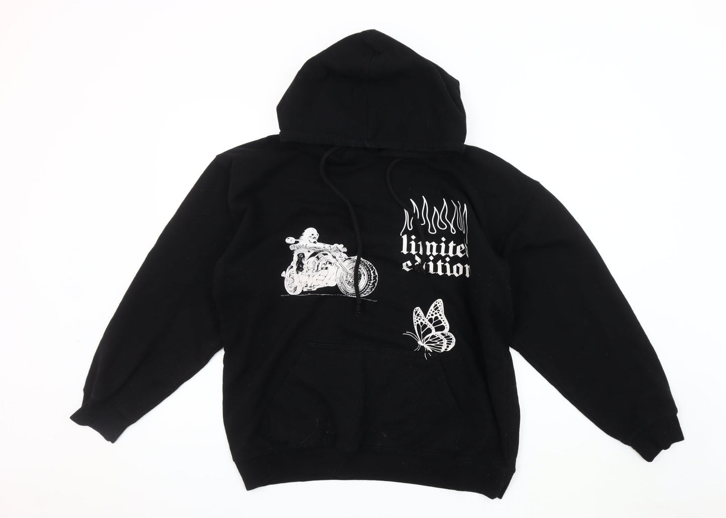 BoohooMAN Men's Black Pullover Hoodie S, Graphic Print