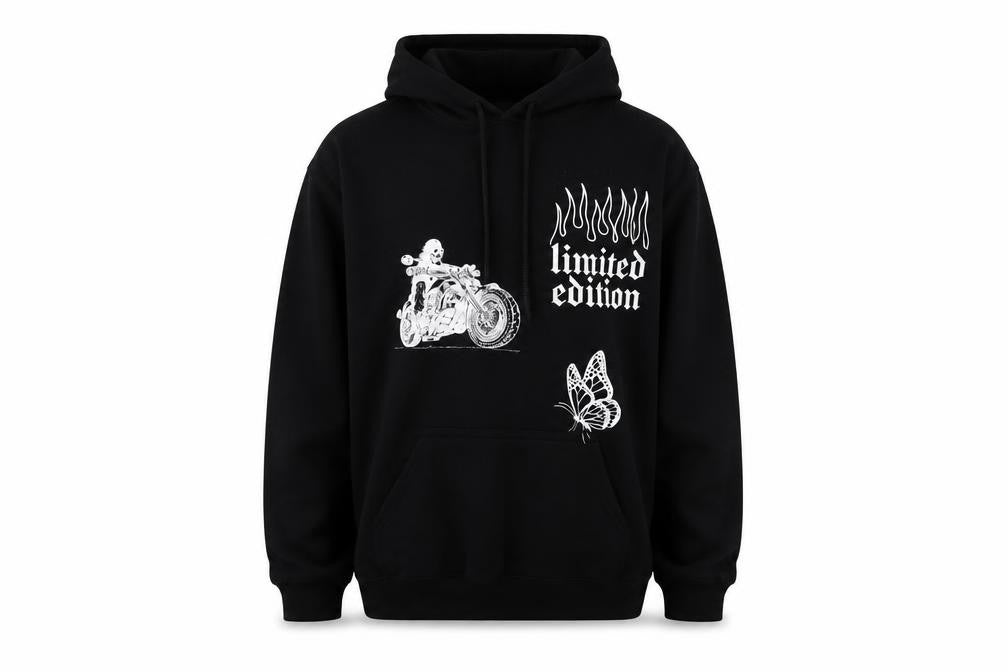 boohooMAN Men's Black Pullover Hoodie S, Graphic Print