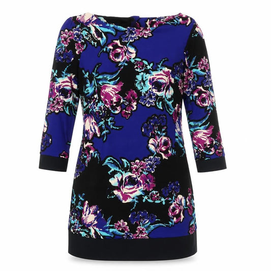 M&Co Women's Multicoloured Floral 3/4 Sleeve Dress