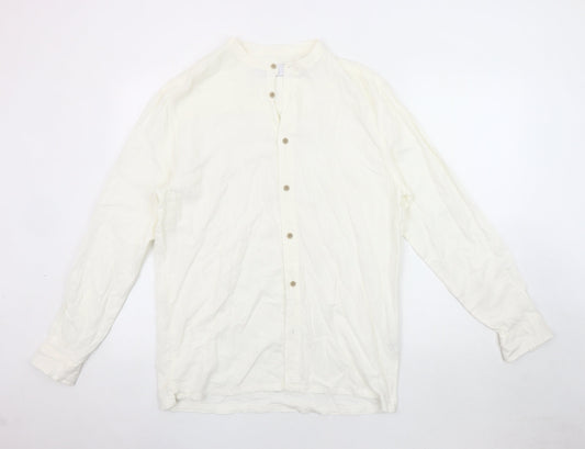 Bershka Women's White Relaxed Button-Up Shirt 10