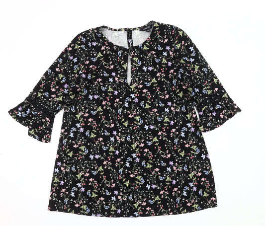 Simply Be Women's Black Floral Tunic Blouse Size 12