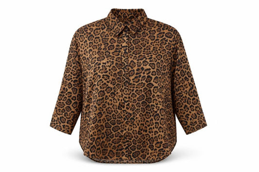 H&M Women's Brown Animal Print Button-Up Shirt L