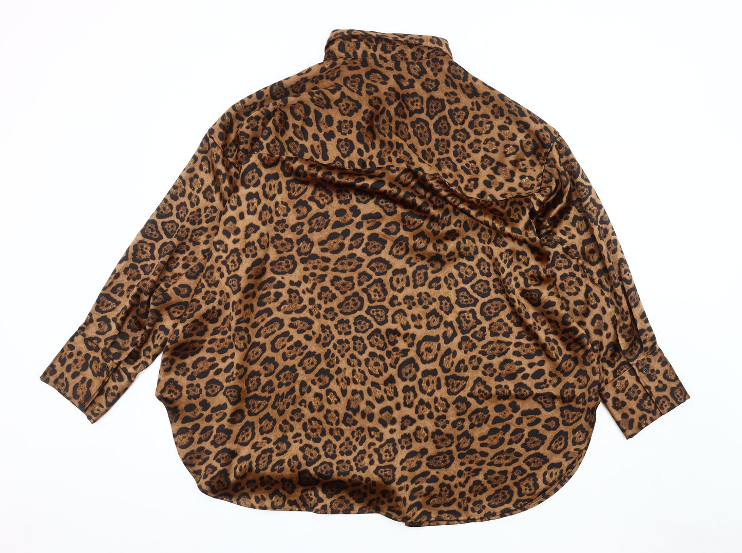 H&M Women's Brown Animal Print Button-Up Shirt L