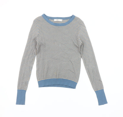 Zara Women's Blue Geometric Pullover Jumper, Size 8
