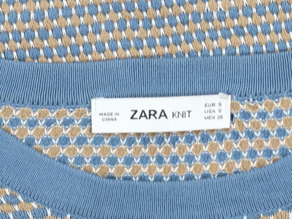 Zara Women's Blue Geometric Pullover Jumper, Size 8
