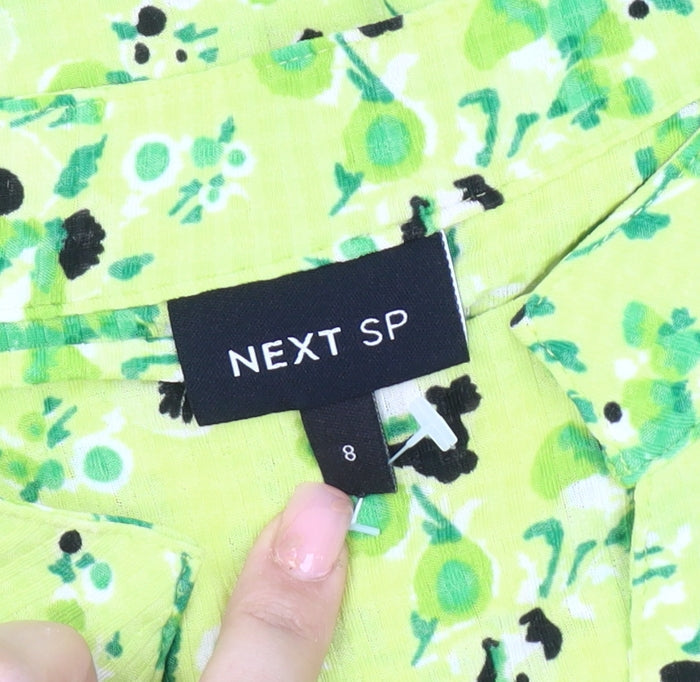 Next Women's Green Floral Collared Blouse Size 8