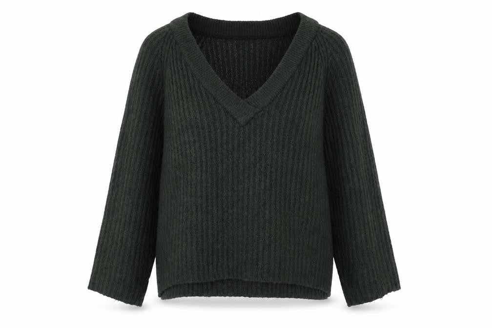 Jacqueline de Yong Women's Green V-Neck Pullover Jumper