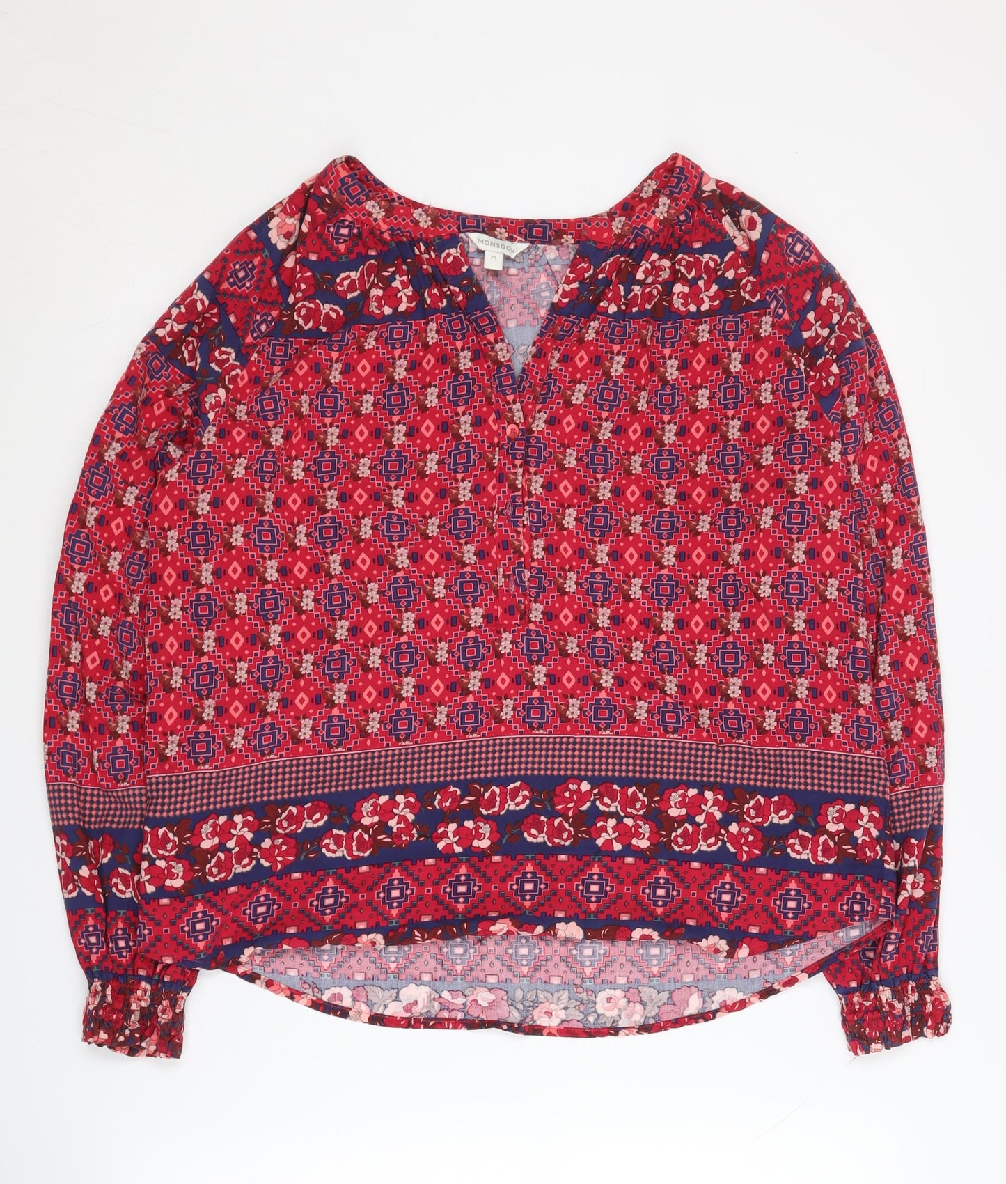 Monsoon Women's Red Geometric Tunic Blouse - Size M