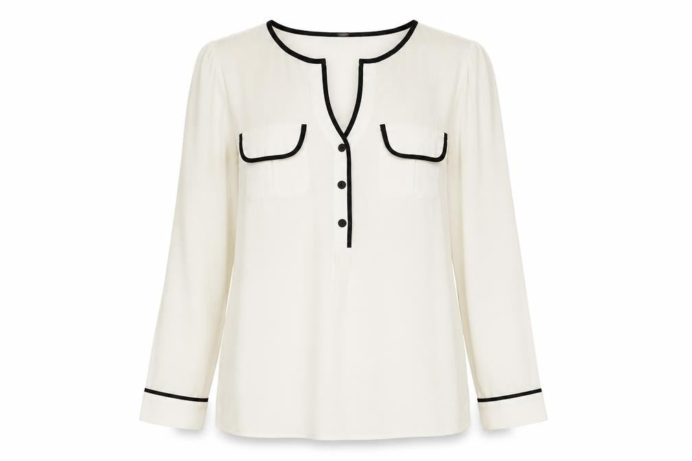 Alfani Women's Ivory Blouse Size 10 V-Neck Button Accent