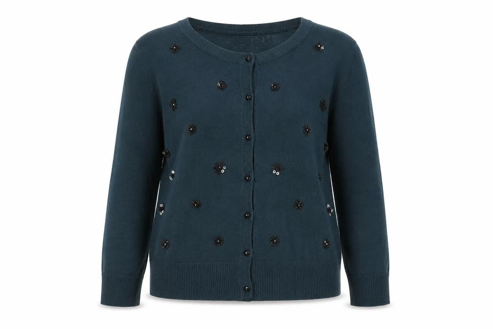 Country Casuals Women's Green Cardigan M with Sequin Accents