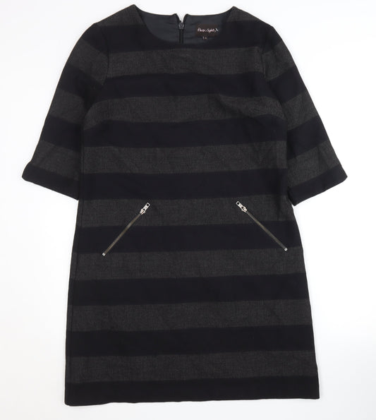 Phase Eight Women's Black Striped Shift Dress Size 12