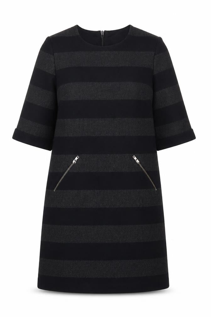 Phase Eight Women's Black Striped Shift Dress Size 12