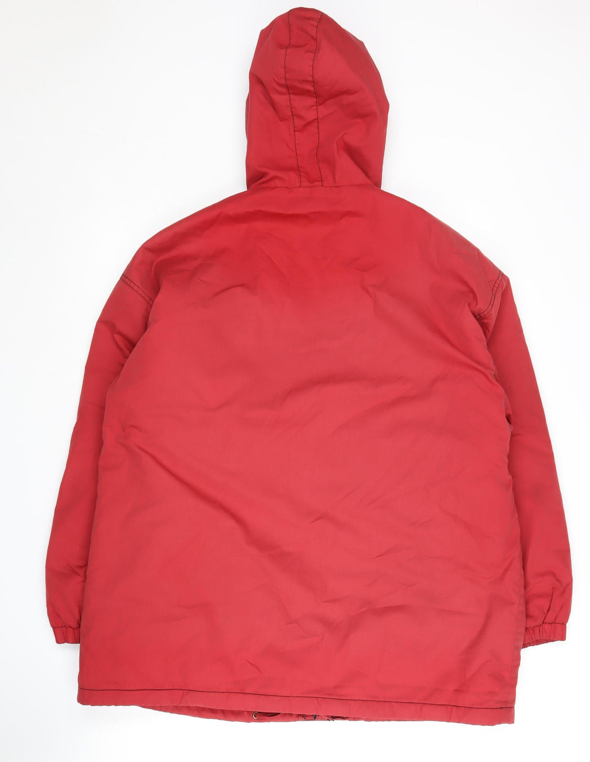 Casual Woman Red Hooded Long Coat, Size 16, Polyester Blend