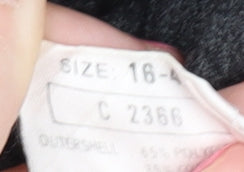 Brand and care label for Casual Woman Red Hooded Long Coat, size 16, Polyester Blend