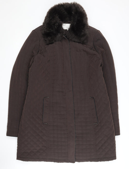 Debenhams Women's Brown Quilted Coat Fur Trim