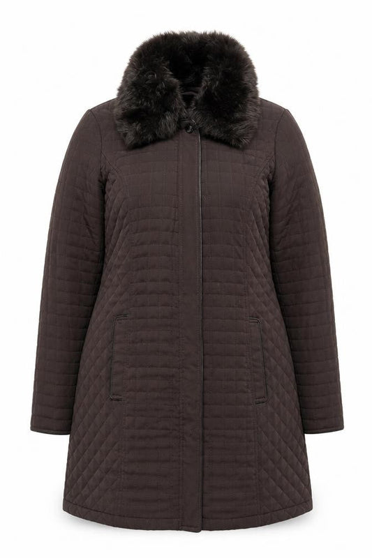 Debenhams Women's Brown Quilted Coat Fur Trim