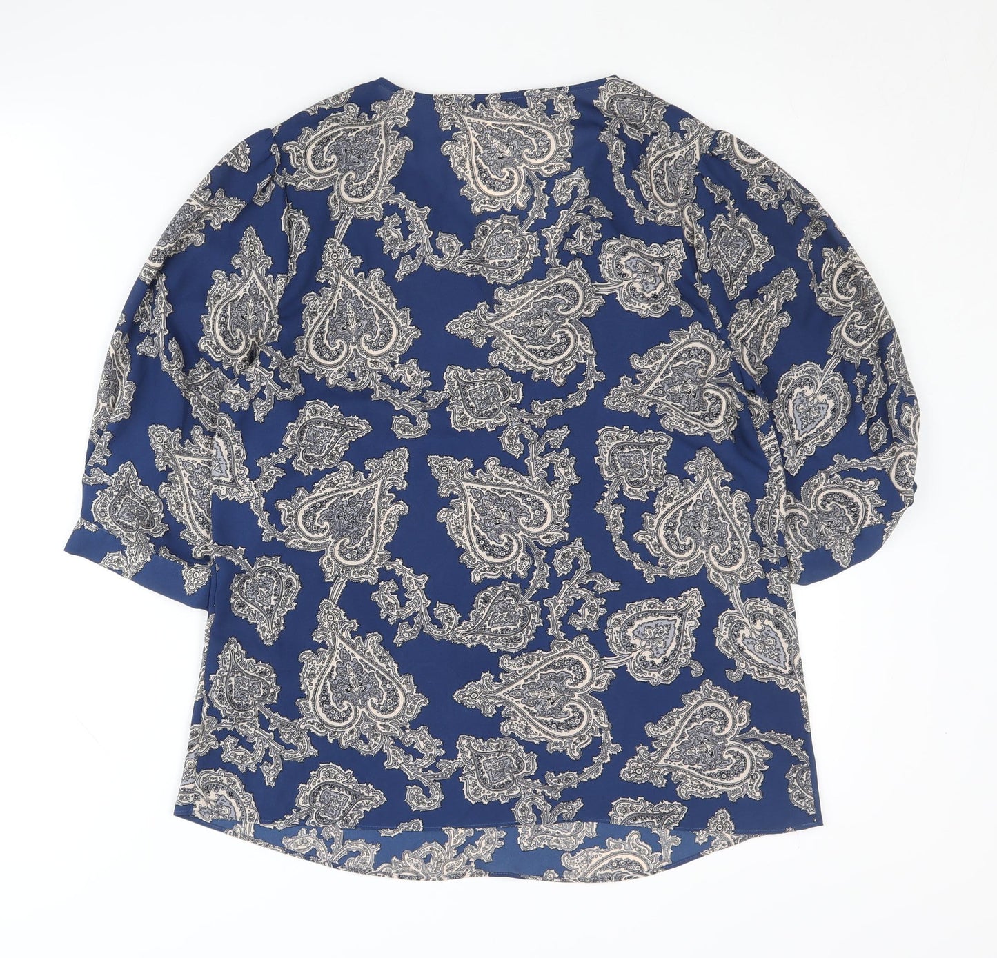 Oasis Women's Blue Paisley V-Neck Blouse Size 10