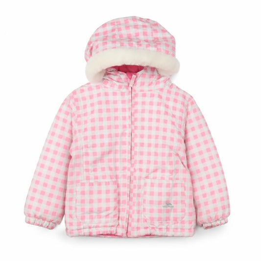 Front view of Trespass girls’ pink waterproof puffer jacket 2 years
