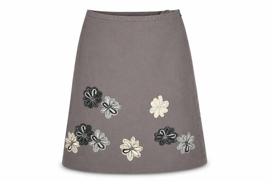Laura Ashley Women's Grey Embroidered A-Line Skirt - Size 8