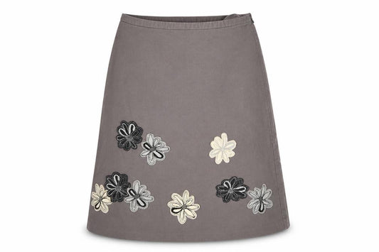 Laura Ashley Women's Grey Embroidered A-Line Skirt - Size 8