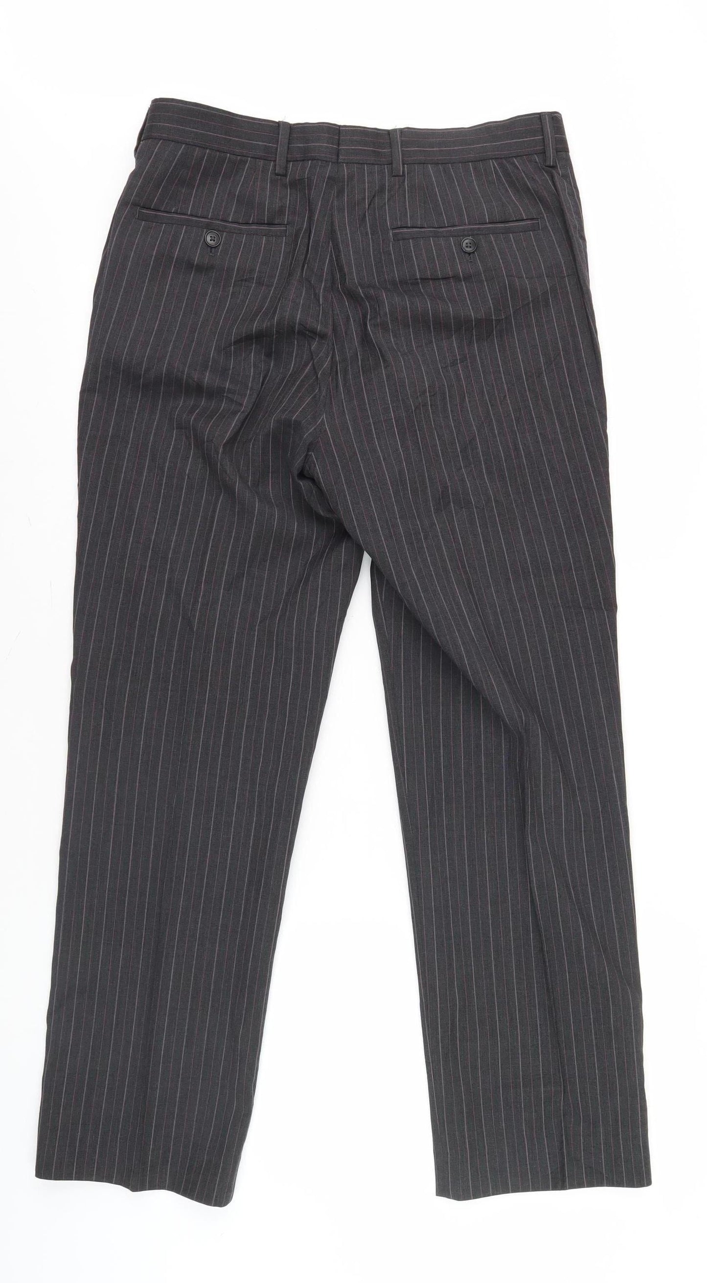 Next Men's Black Striped Trousers, 32, S, Wool
