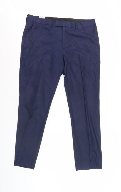 Men's Blue Polyester Viscose Trousers 34