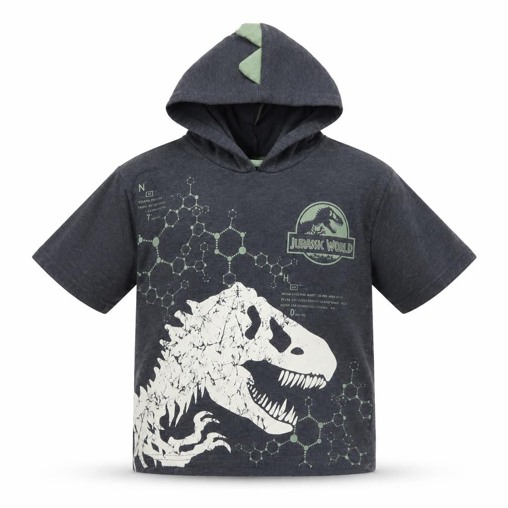 Jurassic World Boys Grey Hooded T-Shirt, Dino Graphic, Size 5-6