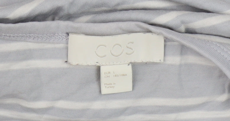 COS Men's Blue Striped T-Shirt, Size L, Round Neck
