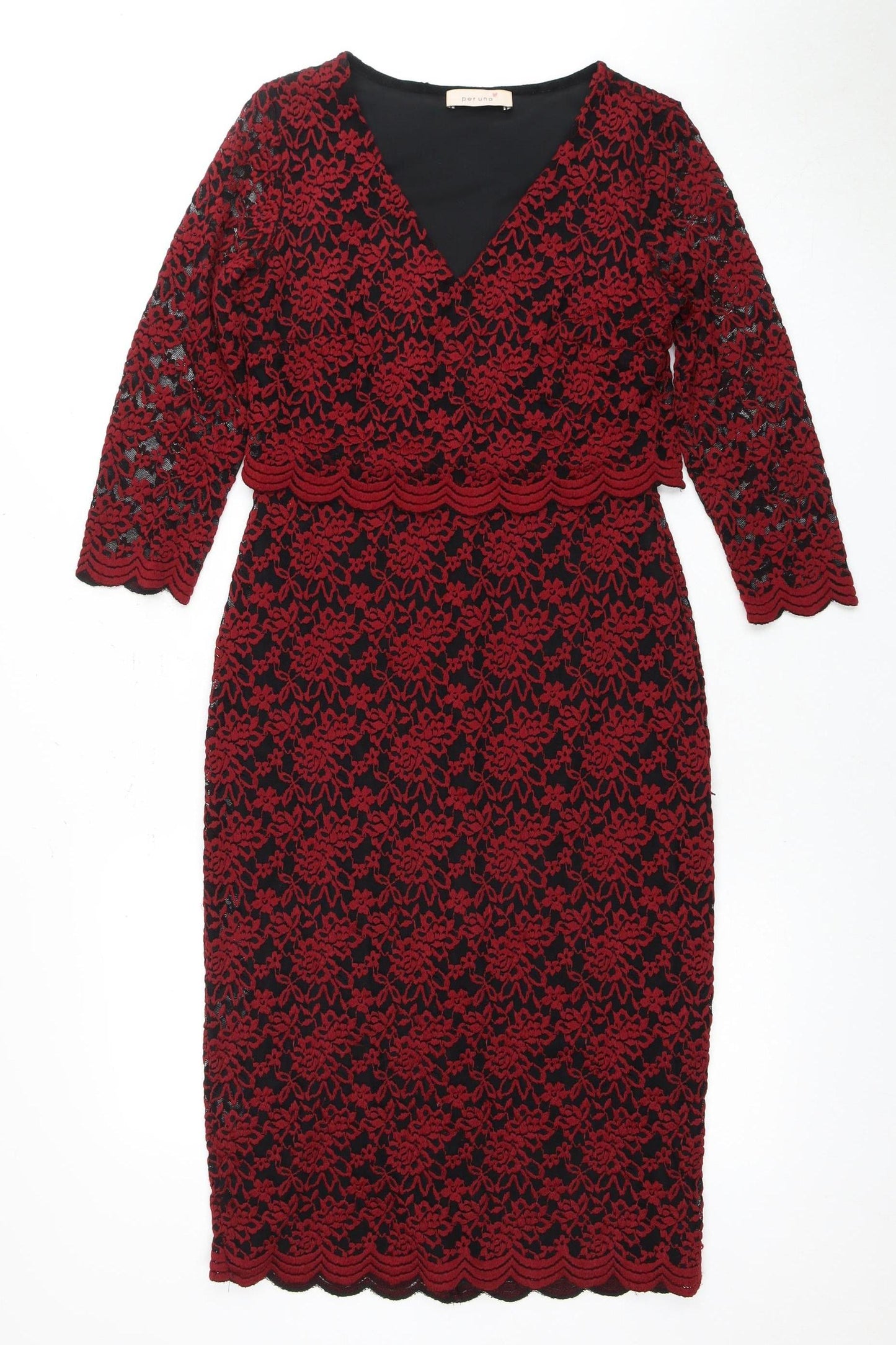 Marks & Spencer Red Black Lace Floral Dress Size 8 Women