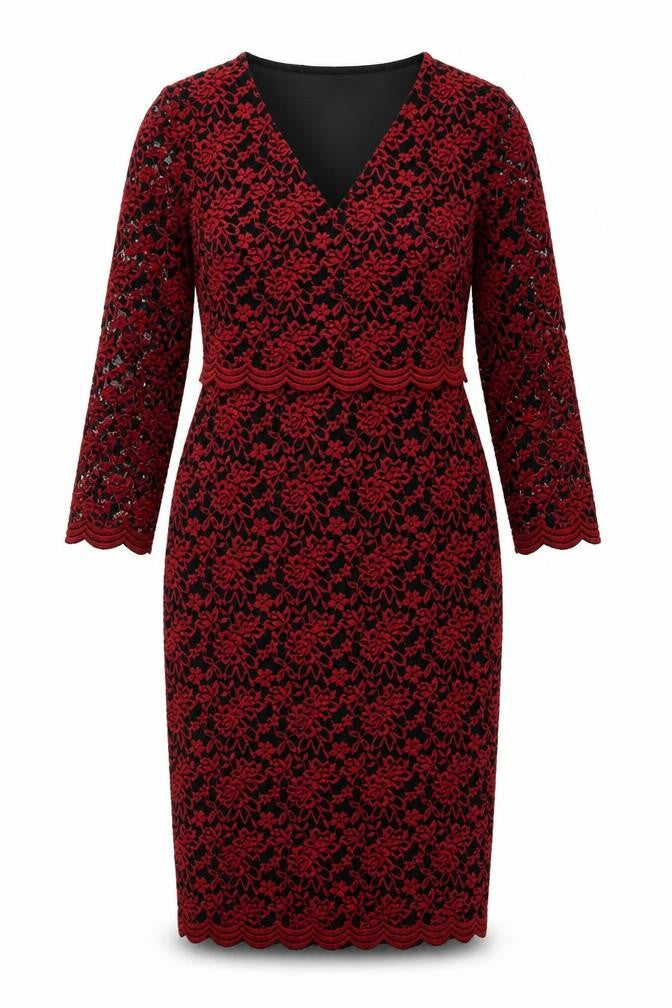 Marks & Spencer Red Black Lace Floral Dress Size 8 Women