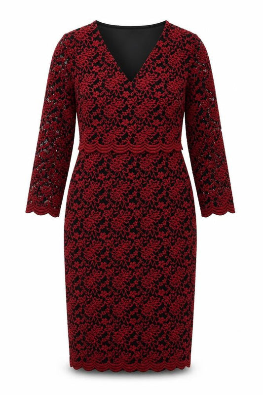 Marks & Spencer Red Black Lace Floral Dress Size 8 Women
