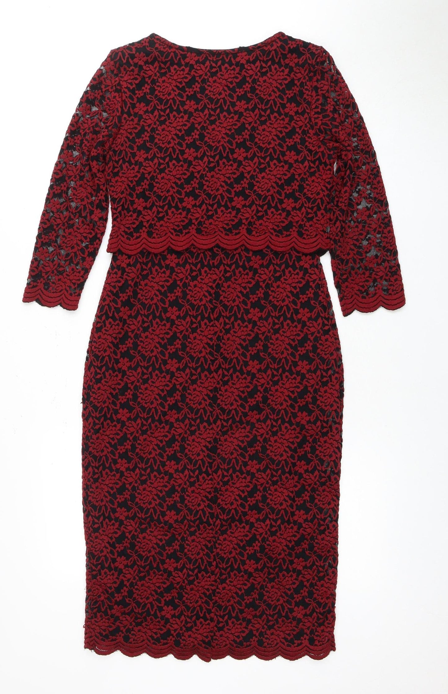 Marks & Spencer Red Black Lace Floral Dress Size 8 Women