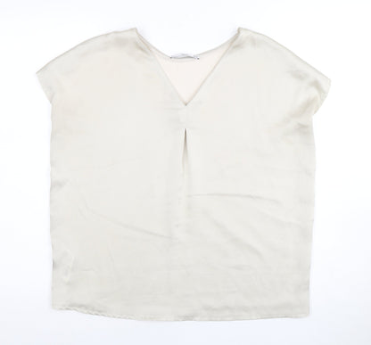 Mango Basics Beige Women's Blouse Medium V-Neck