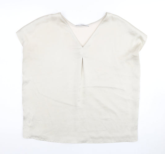 MNG Basics Beige Women's Blouse Medium V-Neck
