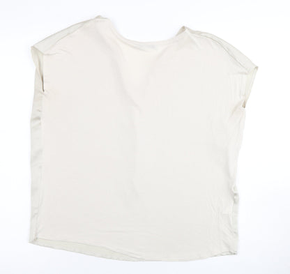 Mango Basics Beige Women's Blouse Medium V-Neck