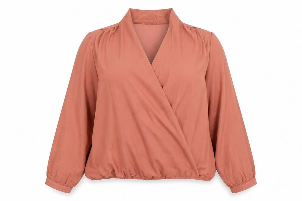 Apricot Women's Brown Wrap Blouse, 2XL, Long Sleeve