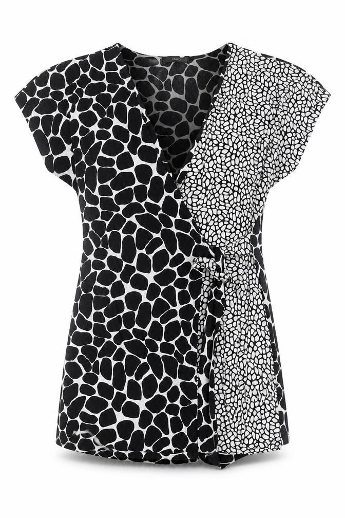 M&Co Women's Black Animal Print Wrap Blouse Size 8