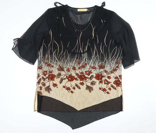 Sharon Collection Women's L Floral Blouse Beige/Black