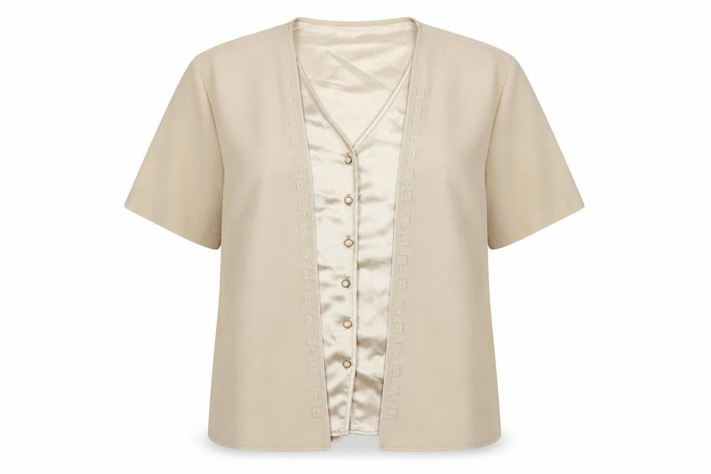 Berkertex Beige Women's Button-Up Blouse, Size 18, Short Sleeve