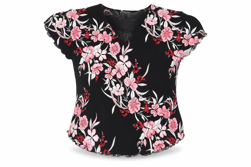 Bassini Women's Black Floral Blouse L/XL