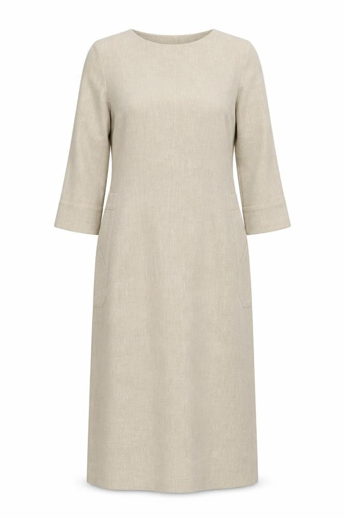 LUIS CIVIT Women's Beige Knee Length V-Neck Dress
