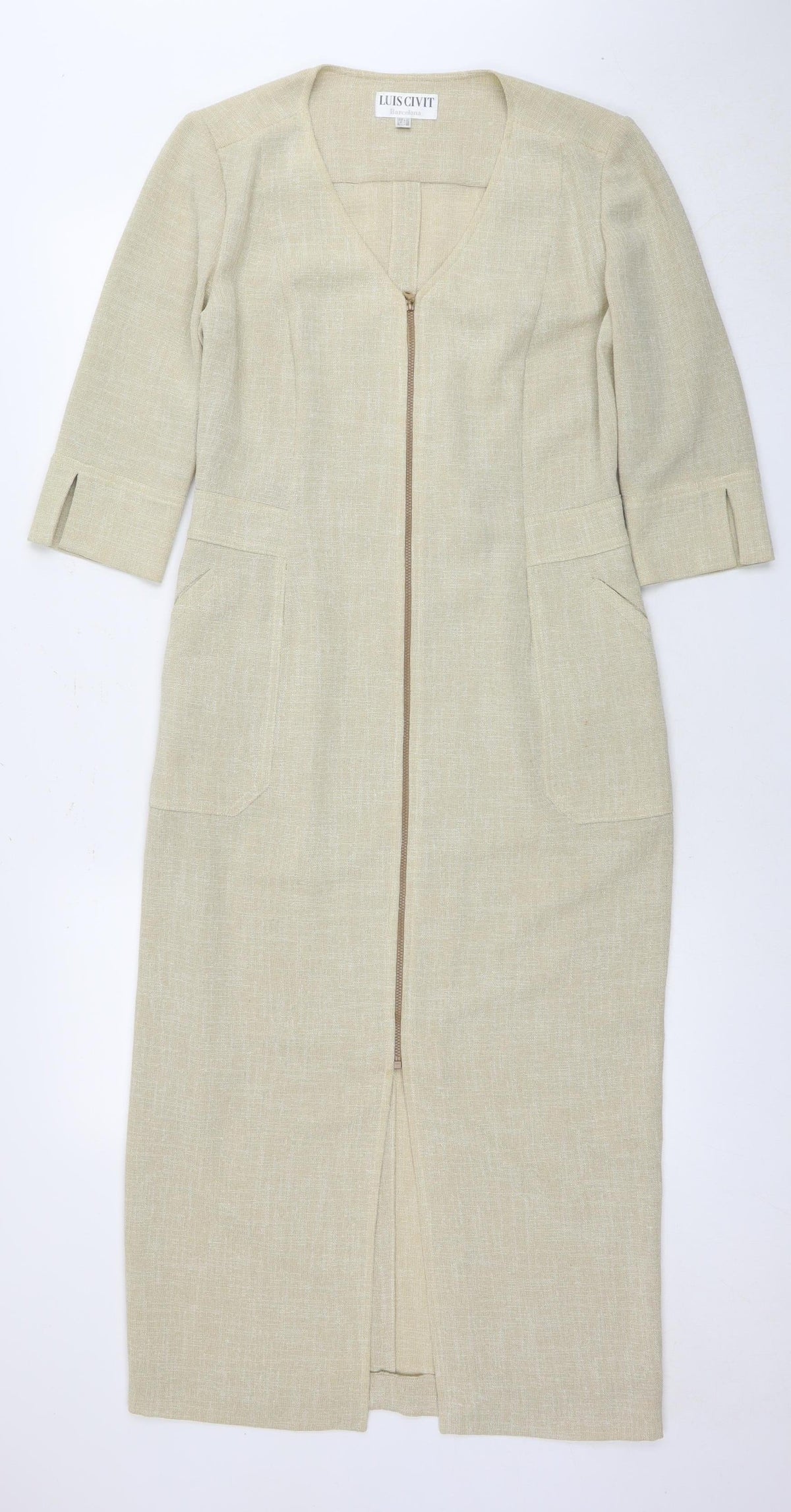 LUIS CIVIT Women's Beige Knee Length V-Neck Dress