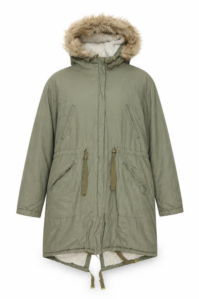 H&M Women's Green Parka Jacket, Size 12, Hooded Winter Coat
