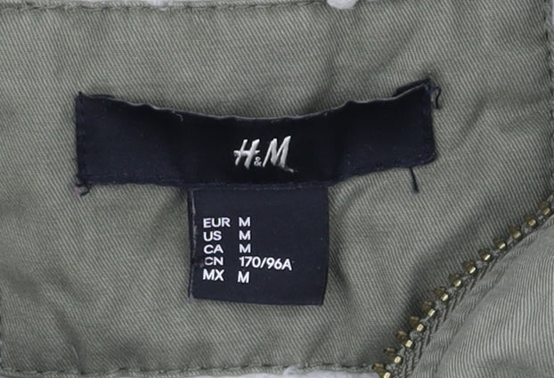 H&M Women's Green Parka Jacket, Size 12, Hooded Winter Coat