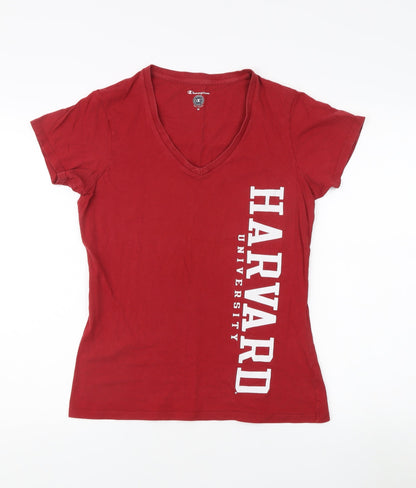 Champion Women's Red T-Shirt, Medium, V-Neck Casual