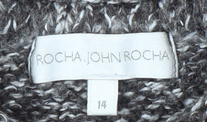 Brand and care label for John Rocha Women's Grey Chunky-Knit Jumper, size 14