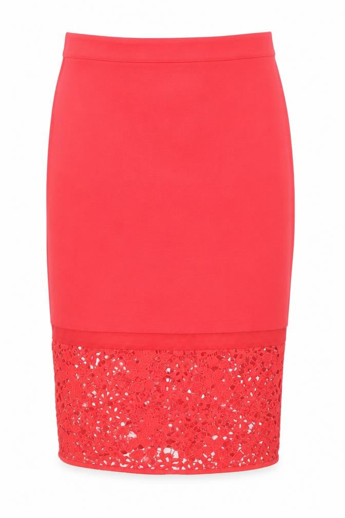 French Connection Women's Red Lace Pencil Skirt Size 8
